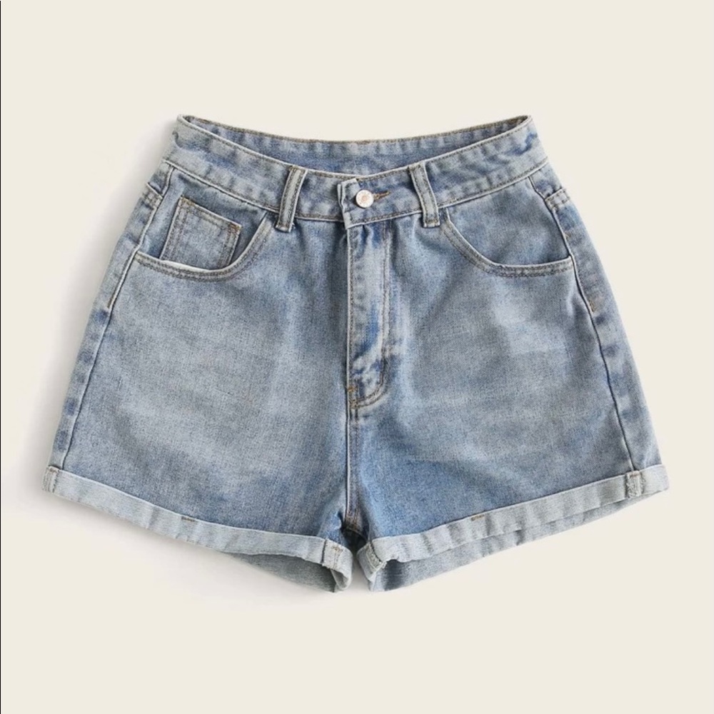 SHEIN Light Wash High Rise Denim shorts Cuffed